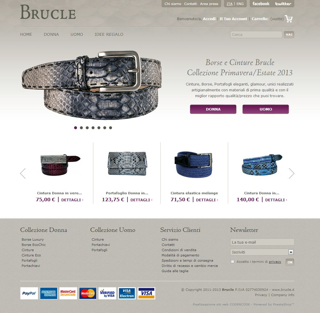 On Line Shop- Cinture Uomo, Cinture Donna, Borse in pelle, Pelletteria