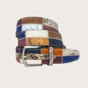 BRUCLE-CINTURA-PATCHWORK-PITONE-BLU-VIOLA-BIANCO-CAMEL-2